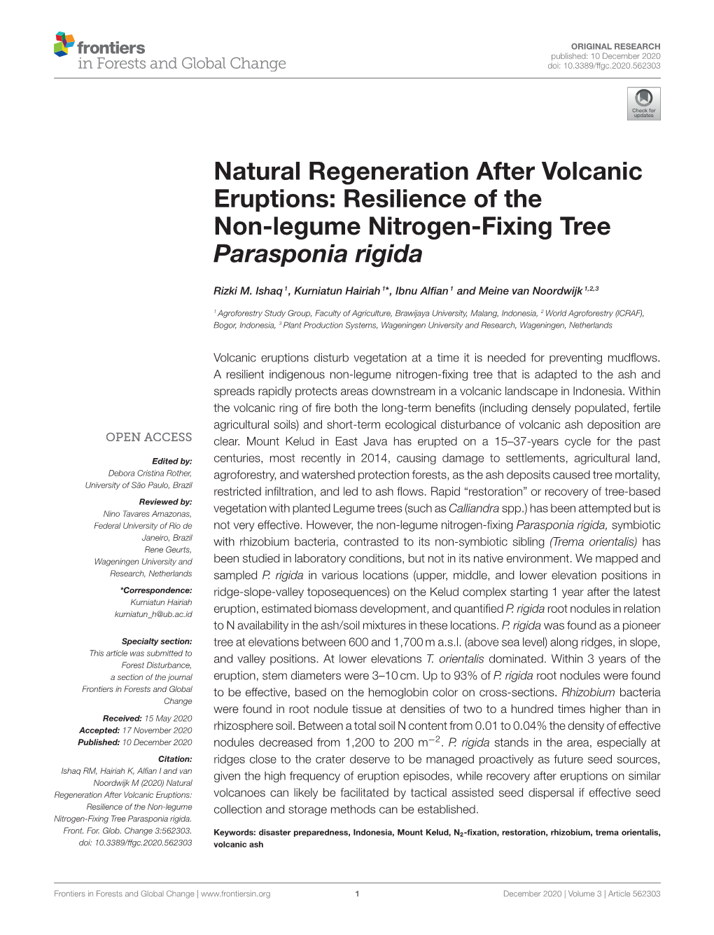 Natural Regeneration After Volcanic Eruptions: Resilience of the Non-Legume Nitrogen-Fixing Tree Parasponia Rigida