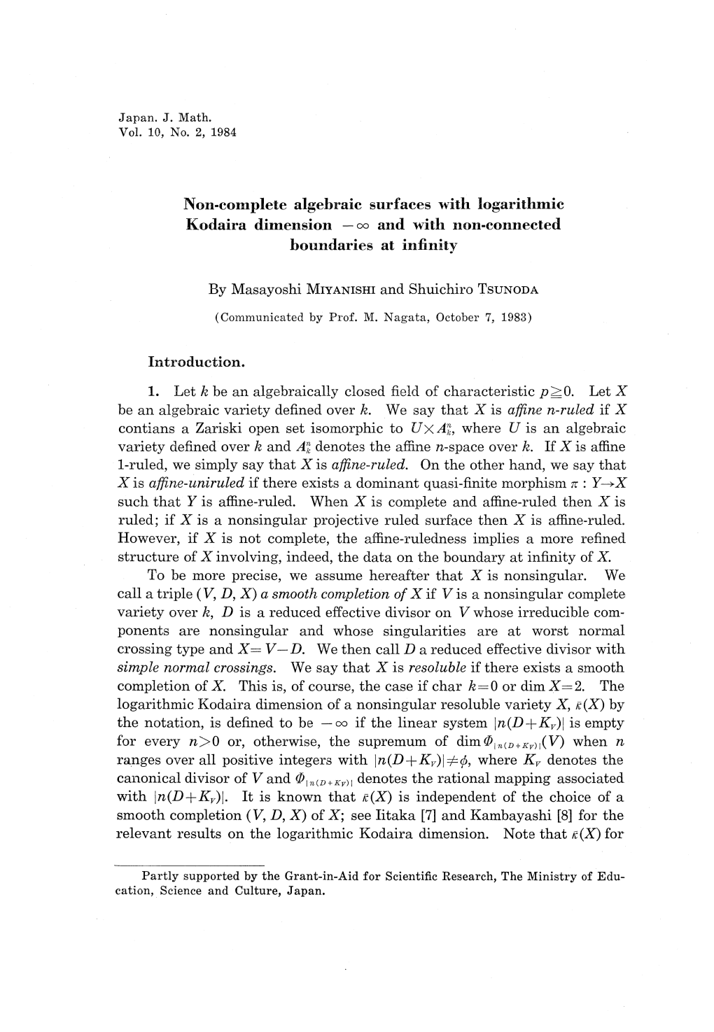 Non-Complete Algebraic Surfaces with Logarithmic Kodaira Dimension -Oo and with Non-Connected Boundaries at Infinity