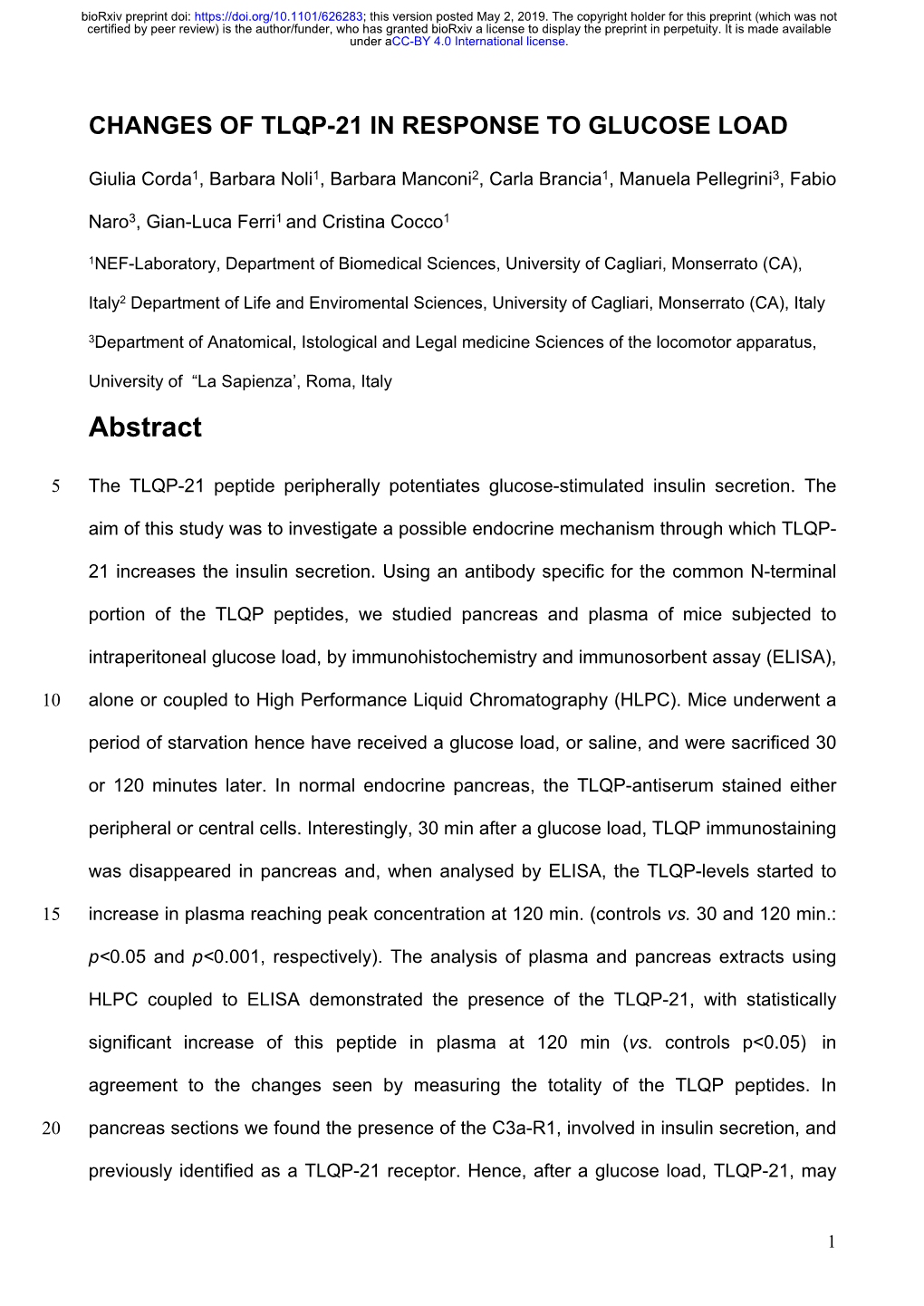 Changes of Tlqp-21 in Response to Glucose Load