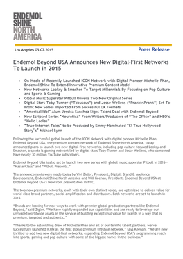 Endemol Beyond USA Announces New Digital-First Networks to Launch in 2015
