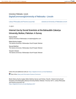 Internet Use by Social Scientists at the Bahauddin Zakariya University, Multan, Pakistan: a Survey
