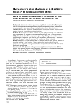 Hymenoptera Sting Challenge of 348 Patients Relation to Subsequent Field