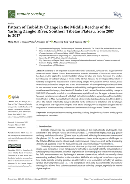 Pattern of Turbidity Change in the Middle Reaches of the Yarlung Zangbo River, Southern Tibetan Plateau, from 2007 to 2017