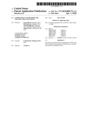 (12) Patent Application Publication (10) Pub. No.: US 2010/0081713 A1 Sharma Et Al