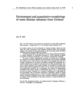 Environment and Quantitative Morphology of Some Silurian Tabulates from Gotland