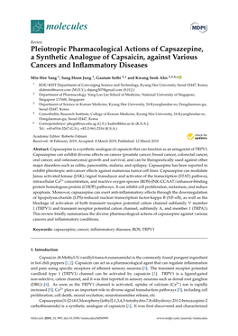 Pleiotropic Pharmacological Actions of Capsazepine, a Synthetic Analogue of Capsaicin, Against Various Cancers and Inﬂammatory Diseases