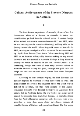 Cultural Achievements of the Slovene Diaspora in Australia
