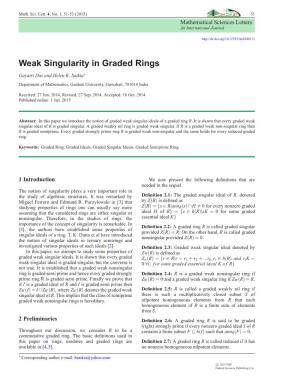 Weak Singularity in Graded Rings -.:: Natural Sciences Publishing