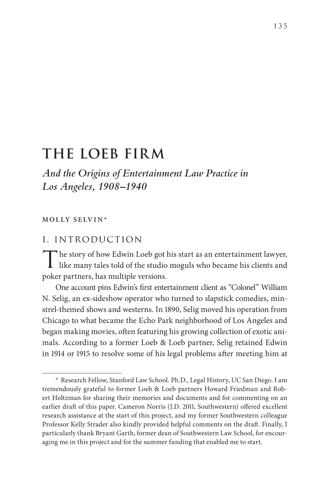 The Loeb Firm and the Origins of Entertainment Law Practice in Los