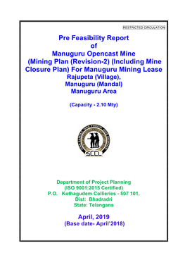 Pre Feasibility Report of Manuguru Opencast Mine