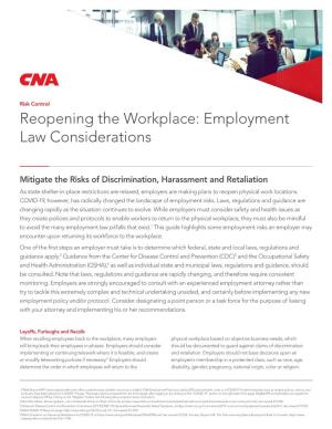 Reopening the Workplace: Employment Law Considerations