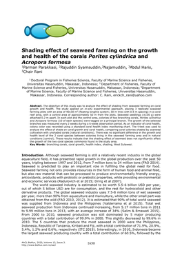 Shading Effect of Seaweed Farming on the Growth and Health of the Corals