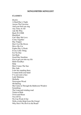 Songsmiths Songlist