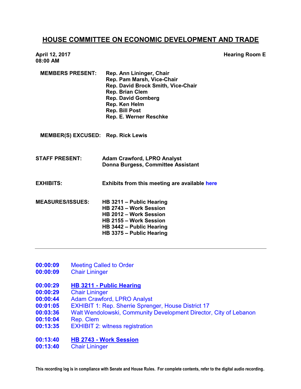 House Committee on Economic Development and Trade