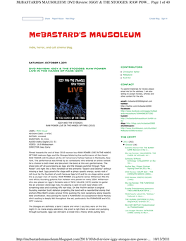Mcbastard's MAUSOLEUM: DVD Review: IGGY & the STOOGES: RAW POW