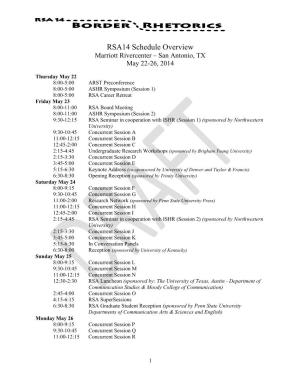 RSA14 Schedule Overview Marriott Rivercenter – San Antonio, TX May 22-26, 2014