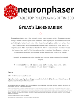 Gygax's Legendarium