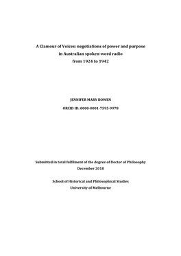 A Clamour of Voices: Negotiations of Power and Purpose in Australian Spoken-Word Radio from 1924 to 1942