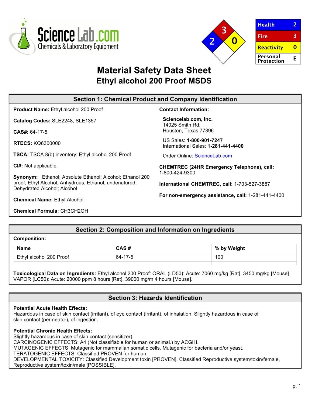 Material Safety Data Sheet Ethyl Alcohol at Ramon Jernigan blog