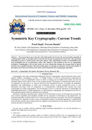 Symmetric Key Cryptography: Current Trends