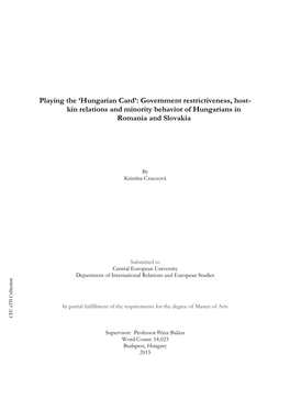 Kin Relations and Minority Behavior of Hungarians in Romania
