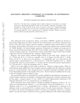 Arxiv:1609.05091V2 [Math.AG] 29 Nov 2017 C.[V6 A9].A Ot’ Egtcnetr Cnetr 3 (Conjecture Conjecture Height Vojta’S As Has96])