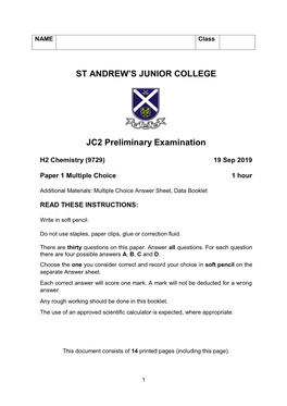ST ANDREW's JUNIOR COLLEGE JC2 Preliminary Examination