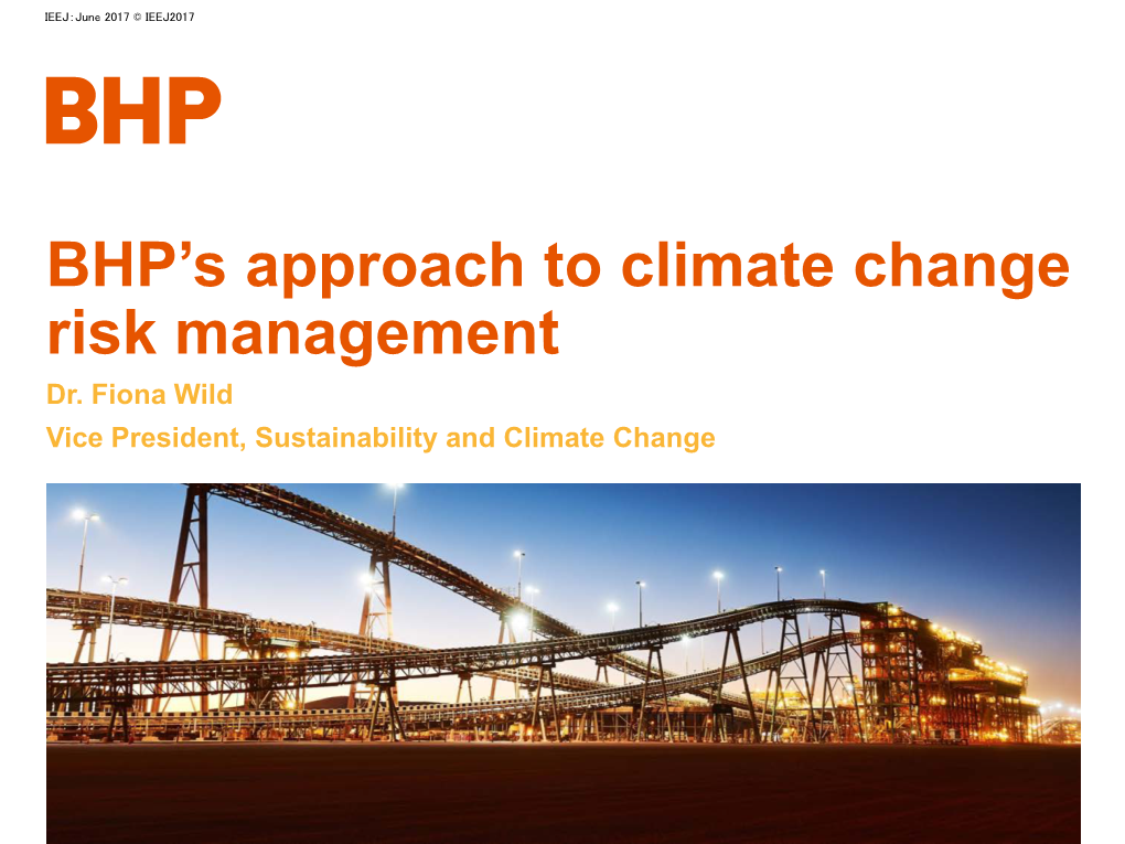 BHP's Approach to Climate Change Risk Management