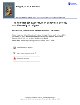 The Fish That Got Away? Human Behavioral Ecology and the Study of Religion