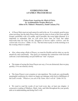 Guidelines for a Family Prayer Rule