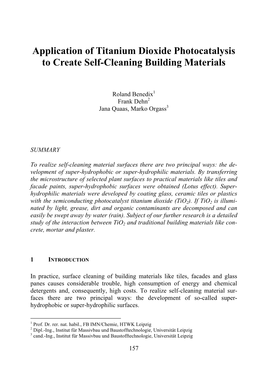 Application of Titanium Dioxide Photocatalysis to Create Self-Cleaning Building Materials