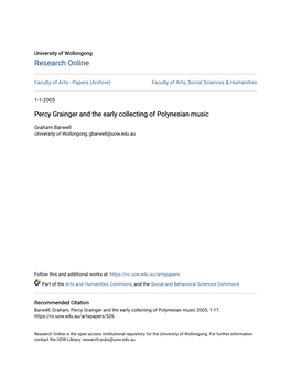 Percy Grainger and the Early Collecting of Polynesian Music