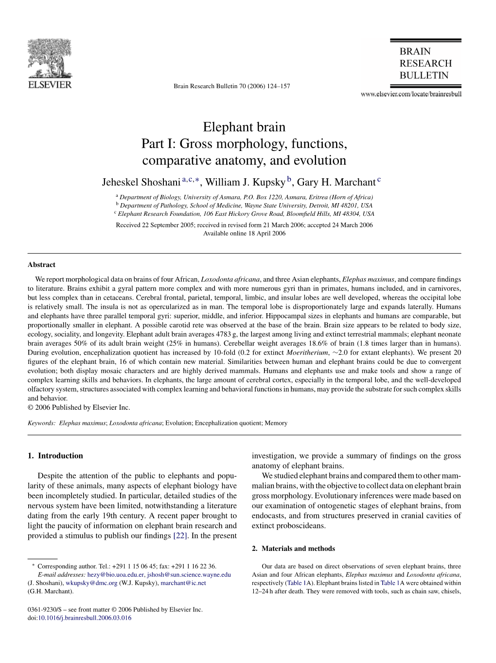 Elephant Brain Part I: Gross Morphology, Functions, Comparative Anatomy ...