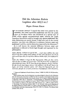 Did the Athenian Ecclesia Legislate After 403/2 B.C.?