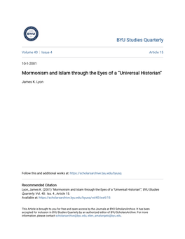 Mormonism and Islam Through the Eyes of a Â•Œuniversal Historianâ•Š