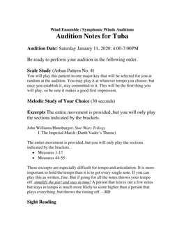 Audition Notes for Tuba