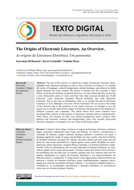 The Origins of Electronic Literature. an Overview. As Origens Da Literatura Eletrônica