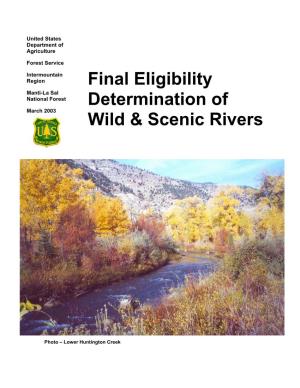 Final Eligibility Determination of Wild and Scenic Rivers on the Manti-La Sal National Forest