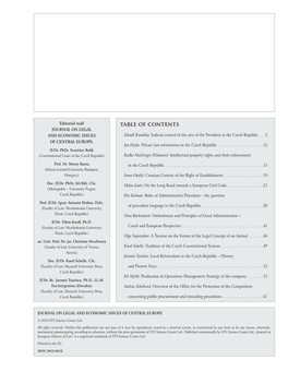 Table of Contents Journal on Legal and Economic Issues Zdeněk Koudelka: Judicial Control of the Acts of the President in the Czech Republic