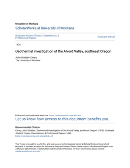 Geothermal Investigation of the Alvord Valley, Southeast Oregon