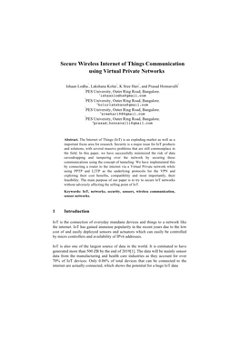 Secure Wireless Internet of Things Communication Using Virtual Private Networks