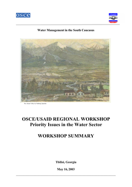 OSCE/USAID REGIONAL WORKSHOP Priority Issues in the Water Sector WORKSHOP SUMMARY