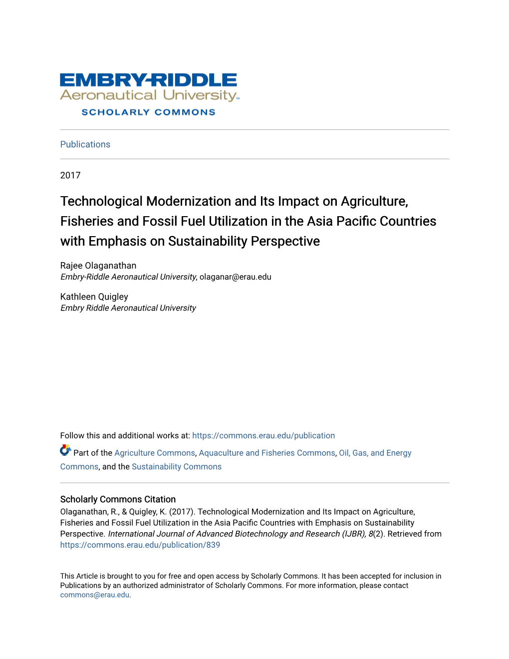 Technological Modernization and Its Impact on Agriculture, Fisheries And