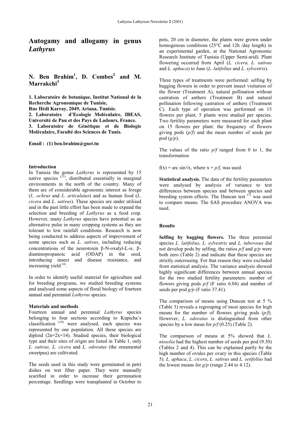 Autogamy and Allogamy in Genus Lathyrus