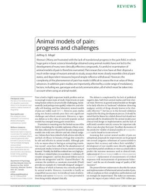 Animal Models of Pain: Progress and Challenges