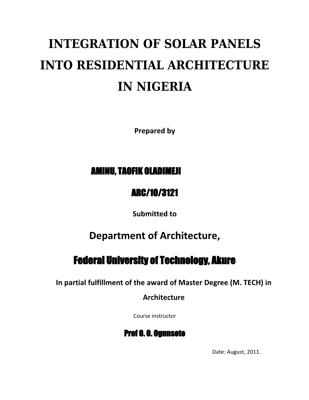 Integration of Solar Panels Into Residential Architecture in Nigeria