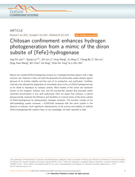 Chitosan Confinement Enhances Hydrogen Photogeneration