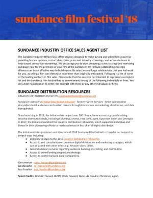 Sundance Industry Office Sales Agent List