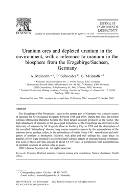 Uranium Ores and Depleted Uranium in the Environment, with a Reference to Uranium in the Biosphere from the Erzgebirge/Sachsen, Germany A