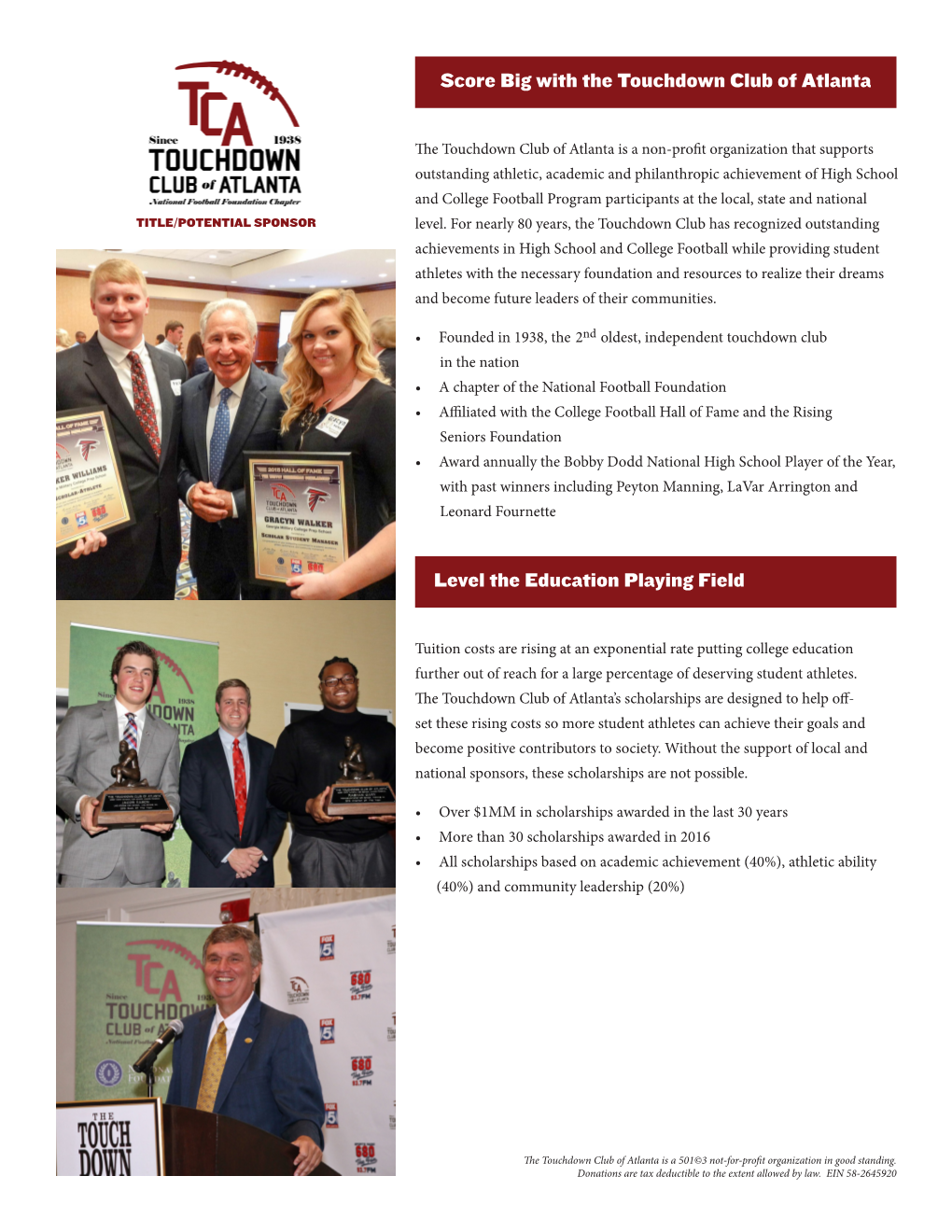 Score Big with the Touchdown Club of Atlanta Level the Education